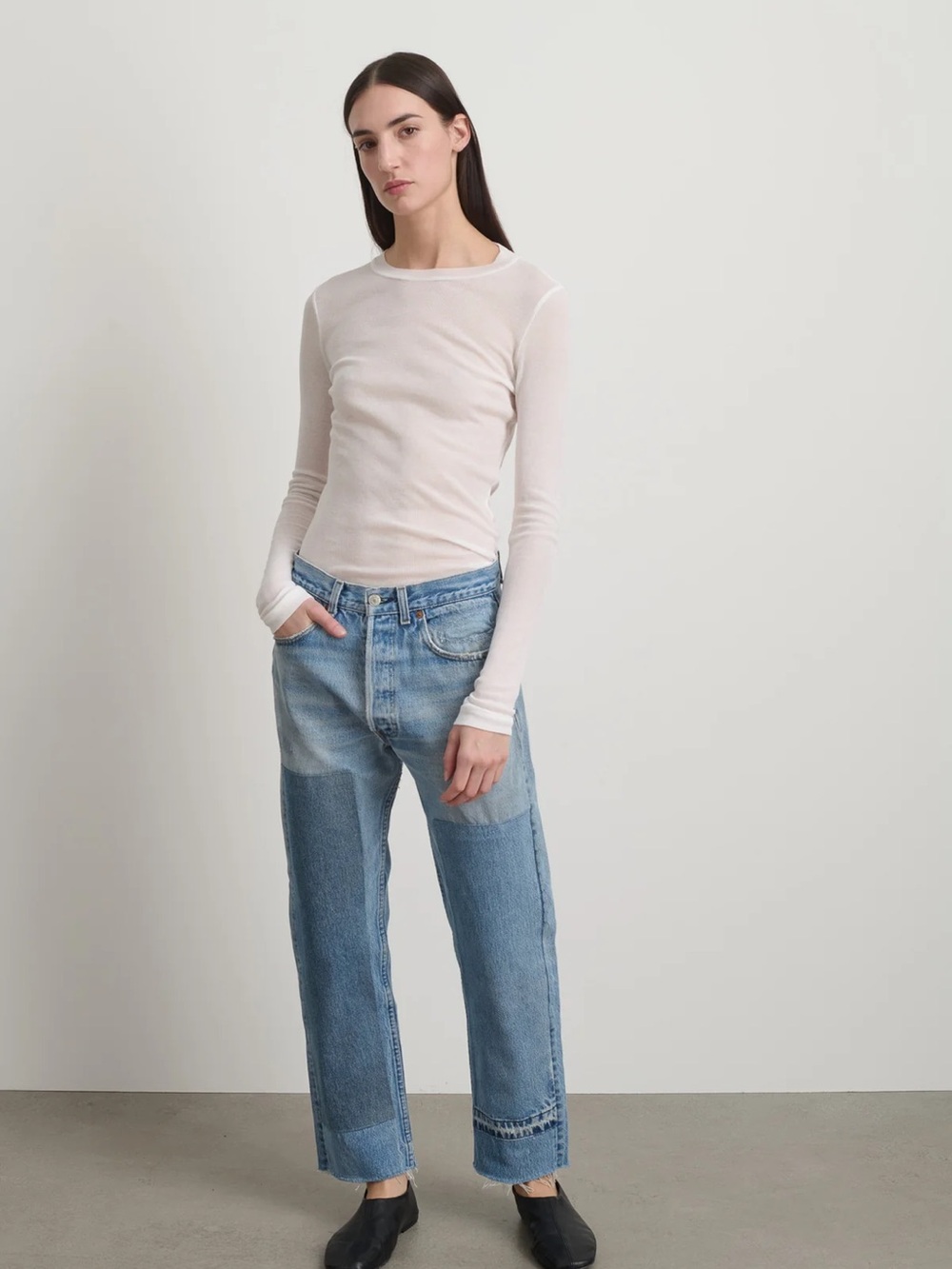 B SIDES Patchwork Light Blue Straight-Leg Jeans